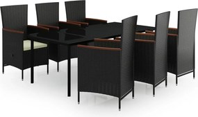 vidaXL 7 részes fekete kerti étkezőgarnitúra párnákkal