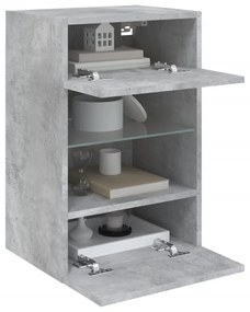 2 db betonszürke fali szekrények LED világítással TV-hez 40x30x60,5 cm