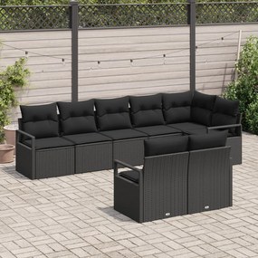 8 részes kertibútor szett párnákkal fekete poli rattan, 2 személyes kertibútor párnákkal fekete poli rattan