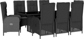 vidaXL 9 részes fekete polyrattan kerti étkezőgarnitúra párnákkal