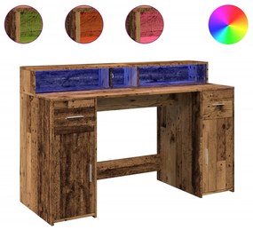 antik fa színű szerelt fa íróasztal LED-ekkel 140 x 55 x 91 cm
