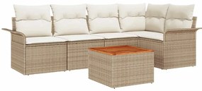 vidaXL Kerti Kanapé Szett párnával 6 pcs Bézs polirattan