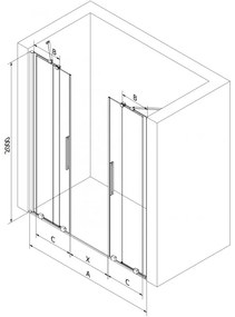 Mexen Velar Duo, nyitható tolóajtó 140x200 cm, 8mm átlátszó üveg, grafit, 871-140-000-02-66