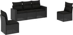 vidaXL 5 részes fekete polyrattan kerti kanapészett párnákkal
