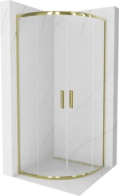 Mexen Rio, négyzet alakú zuhany tolóajtóval 90 (ajtó) x 90 (ajtó) x 190 cm, 5mm átlátszó üveg, arany profil, 863-090-090-50-00