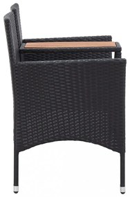2 személyes fekete polyrattan kerti pad teázóasztallal 143 cm