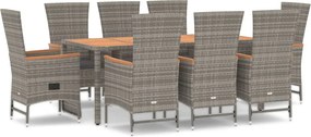 vidaXL 9 részes szürke polyrattan kerti étkezőgarnitúra párnával