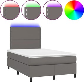 vidaXL szürke műbőr rugós és LED-es ágy matraccal 120x190 cm
