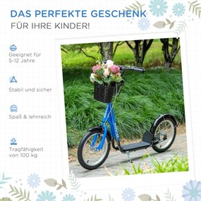 HOMCOM Gyerek Roller fékkel, állítható magasságú, könnyű acél, kék-fekete