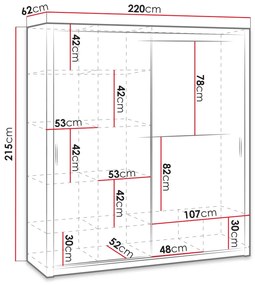 Ruhásszekrény tolóajtókkal Klary SZ220 KE11 (fehér + monastery tölgy)  (tükörrel). 1105739