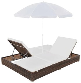Barna polyrattan napozóágy napernyővel