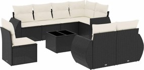 vidaXL 9 részes fekete polyrattan kerti ülőgarnitúra párnákkal