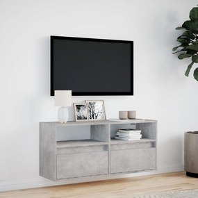 betonszürke falra szerelhető TV-szekrény LED-del 100x31x45 cm