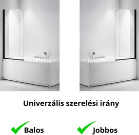Stuxi Ravenna Black 75x140 kihajtható 1 szárnyú kádparaván 6 mm vastag vízlepergető biztonsági üveggel, fekete elemekkel