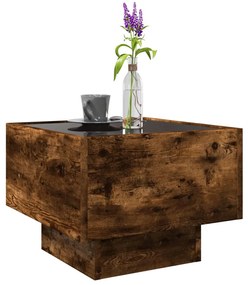 Füstös tölgy színű szerelt fa kisasztal LED-del 40 x 40 x 30 cm
