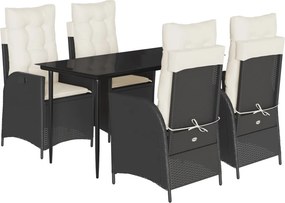 vidaXL 5 részes fekete polyrattan kerti étkezőgarnitúra párnákkal