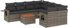 vidaXL 9 részes szürke polyrattan kerti ülőgarnitúra párnákkal