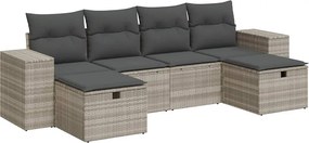 vidaXL 6 részes világosszürke polyrattan kerti ülőgarnitúra párnákkal