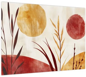 Üveg kép - Növények és körök (70x50 cm)