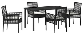 vidaXL Kert étkező szett párnával 5 pcs Fekete polirattan