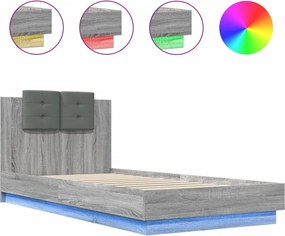 vidaXL szürke sonoma színű ágykeret fejtámlával és LED-ekkel 90x200 cm