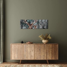 Kép - szarvas és őzike egy havas erdőben (órával) (90x30 cm)