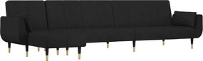 vidaXL fekete L-alakú bársony kanapéágy 275x140x70 cm