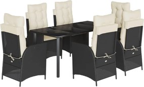 vidaXL 7 részes fekete polyrattan kerti étkezőgarnitúra párnával