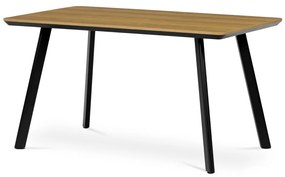 Masă de sufragerie de culoare stejar 140x80 cm, blat MDF, decor melaminat stejar, cadru metalic, lac negru