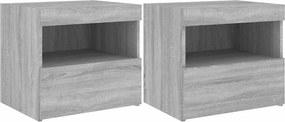 vidaXL 2 db szürke sonoma színű éjjeliszekrény LED-ekkel 50x40x45 cm