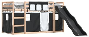 fehér-fekete emeletes ágy csúszdával és függönnyel 90 x 200 cm