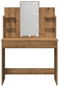 kézműves tölgy színű fésülködőasztal LED-del 96x40x142 cm