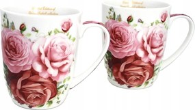 Két darabos porcelán bögre, 2 db-os szett, rózsa virágok díszdoboz ajándék.