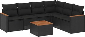 vidaXL 7 részes fekete polyrattan kerti ülőgarnitúra párnával