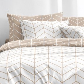 Goldea pamut ágyneműhuzat - cikcakk fehér és bézs 220 x 200 és 2db 70 x 90 cm