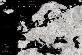 XXL Poszter Blursbyai - Black and grey detailed map of Europe