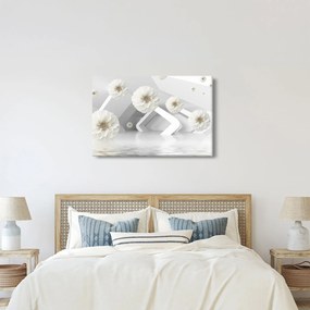 Absztrakt kép fehér virágokkal (90x60 cm)