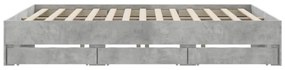 betonszürke szerelt fa ágykeret fiókokkal 200 x 200 cm
