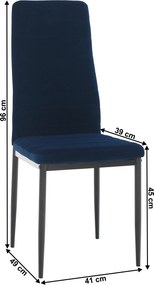 Szék, kék Velvet szövet/fekete fém, COLETA NOVA