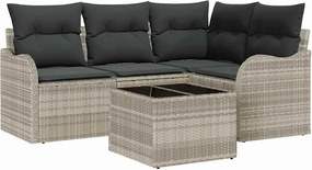 vidaXL Kerti Kanapé Szett tárolóval 5 pcs Szürke polirattan