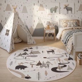 Krémszínű mosható gyerek szőnyeg ø120 cm Coco 1135 – Ayyildiz Carpets