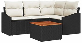 vidaXL Kerti Kanapé Szett párnával 5 pcs Fekete polirattan