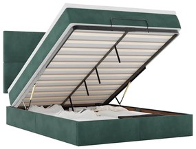 Ottomán ágykeret matracokkal sötétzöld 140x190cm bársony