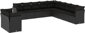 vidaXL 11 részes fekete polyrattan kerti ülőgarnitúra párnákkal