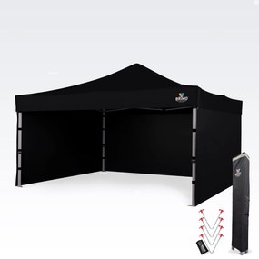 Alumínium promó sátor 4x4 m ALU EXCLUSIVE – 3 oldalfal, HEX 45 mm - plusz 3 oldalfal - Fekete