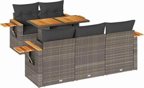 vidaXL 6 részes szürke polyrattan akácfa kerti ülőgarnitúra párnákkal