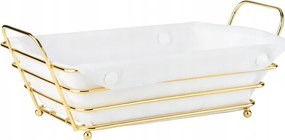 Aranyszínű fém kenyértartó kosár textillel – elegáns kenyértartó