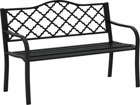 Outsunny 2-Személyes Kerti Pad, Fém Park Pad 240 kg-ig, Terasz Pad Bartámlás és Karfás Kerti Bútoröntött Vas Fekete 128 x 58,5 x 89 cm | Aosom