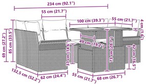 7 darabos kerti ülőgarnitúra párnákkal barna poli rattan, 2 személyes kerti kanapé tárolóval és párnákkal barna poli rattan