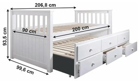Összecsukható ágy 90 cm Ahlan (fehér) (ágyráccsal és tárolóhellyel). 1034643